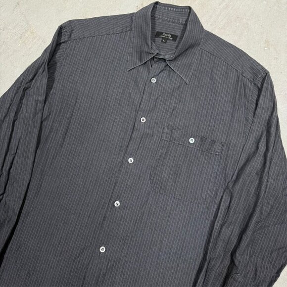 Zanella Dress Shirt Made in Italy Herringbone Black Cotton Large - Picture 3 of 9